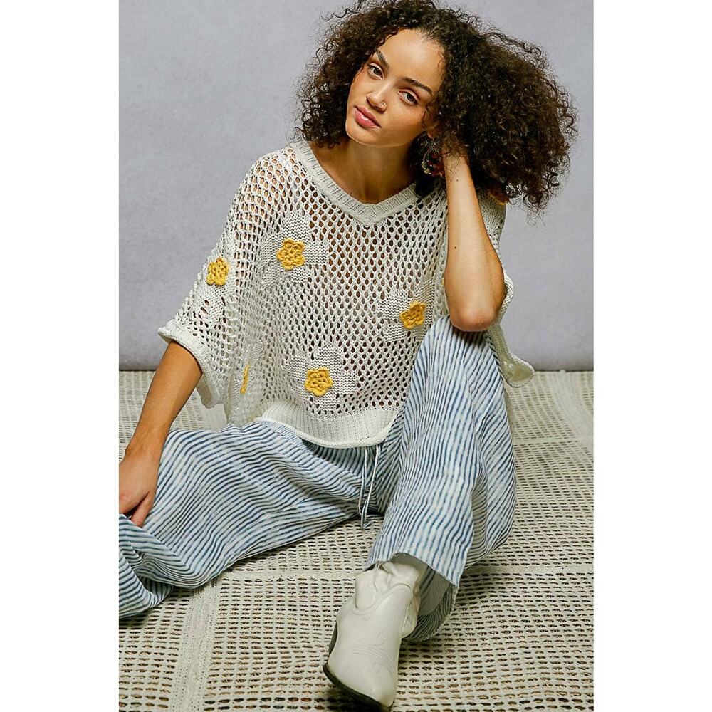 "Bloomin' Filly" Floral Patch Open Sweater Top Black - Picture 11 of 16
